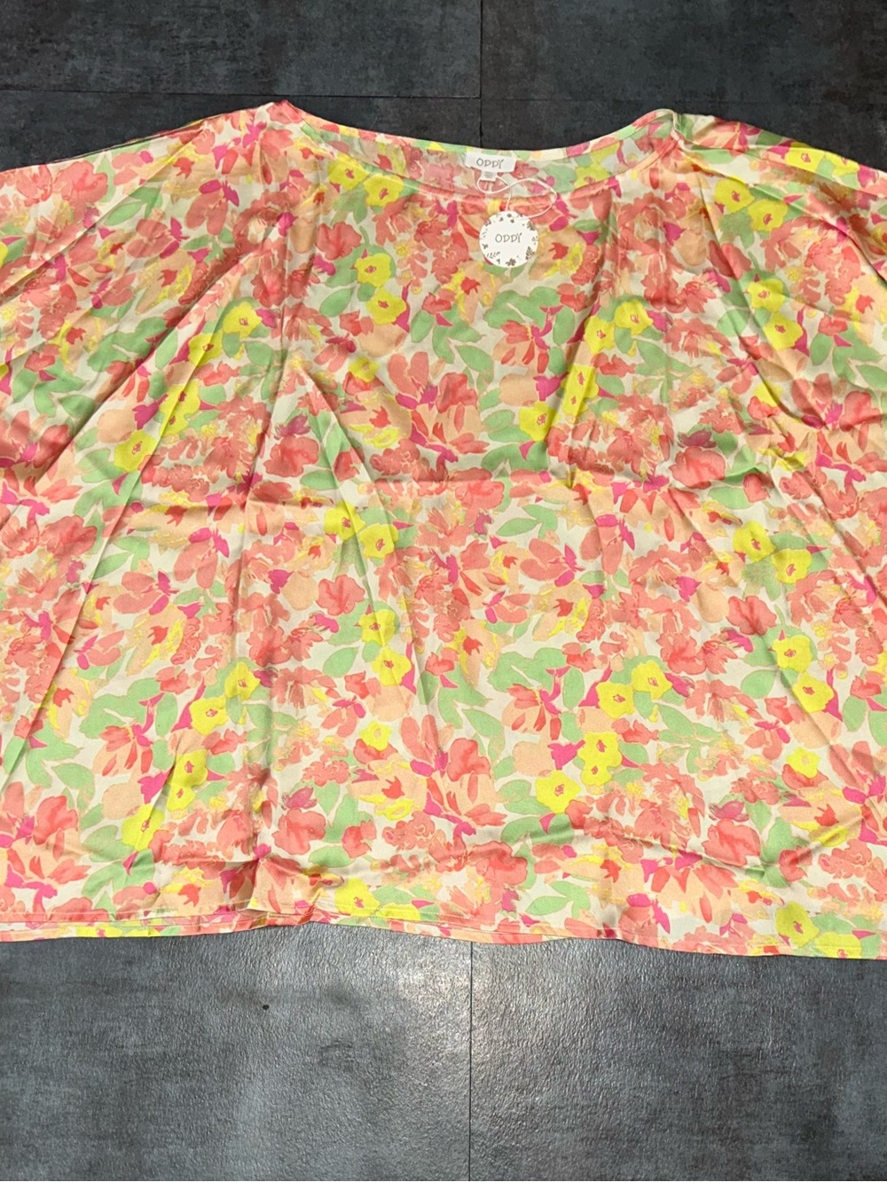 ODDY Floral Scoop-Neck Top in Coral, Yellow & Mint